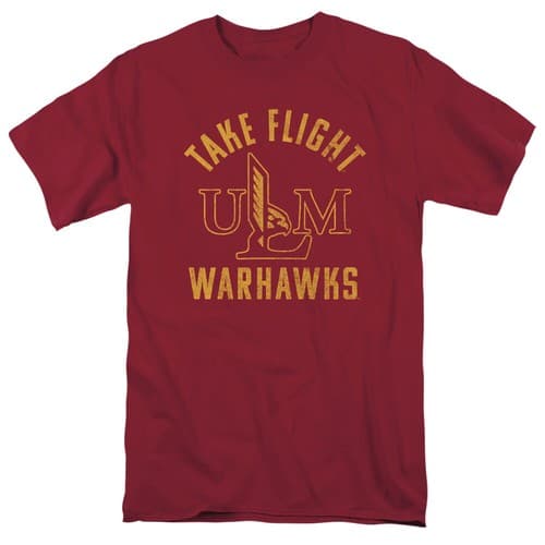 University of Louisiana Monroe Adult T-Shirt Warhawks Logo, Garnet, S-3XL — louisiana-monroe fan gear