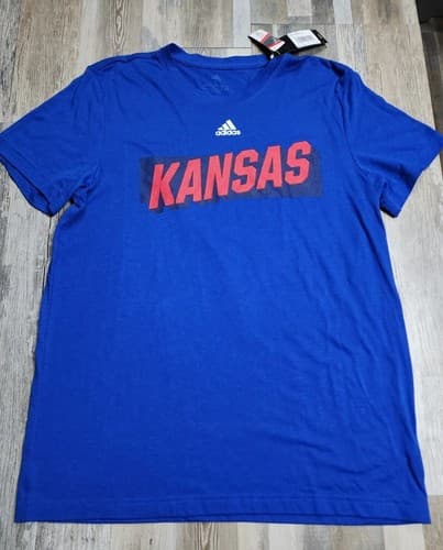 NEW Adidas Kansas Jayhawks T-Shirt Mens LARGE Tee Blue Super Soft Shirt — kansas fan gear