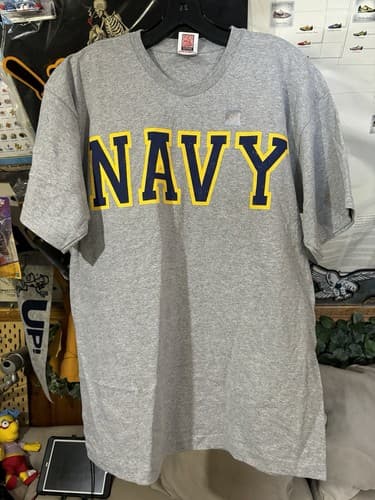 NWOT Navy Midshipmen Athletic Logo Grey Bayside T-Shirt sz XL Made in USA — navy fan gear