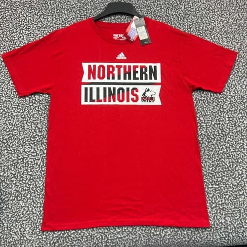 Northern Illinois Huskies Shirt Men Large Adidas Short Sleeve Cotton New L — northern-illinois fan gear