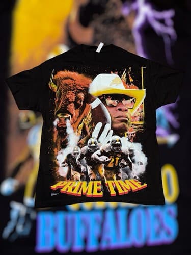 PRIME TIME Colorado Buffaloes Dion Sanders BACKSTOCK CO. AOP LG Shirt Football — colorado fan gear