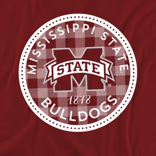 Mississippi State University Adult T-Shirt Plaid Badge, Maroon, S-3XL — mississippi-state fan gear
