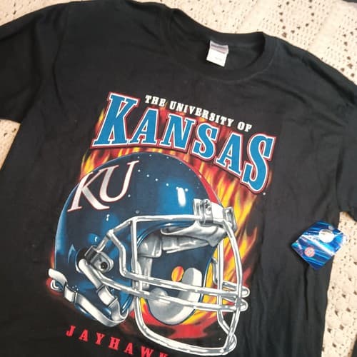NWT University of Kansas Jayhawks T Shirt Mens L Long Sleeve Shirt Football 🏈 — kansas fan gear