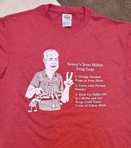SMU Mustangs Sonny Iron Skillet Sonny Dykes Frog Legs Recipe T Shirt — smu fan gear