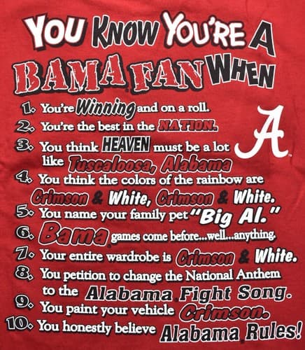 Size L: NWT Vintage 1990's Alabama You Know You're A Fan When Roll Tide SEC Bama — alabama fan gear