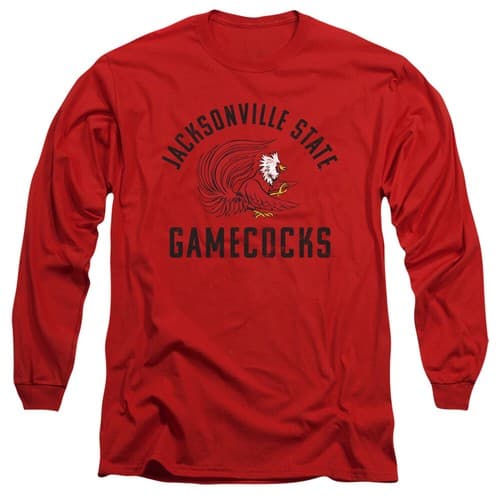 Jacksonville State Uni Adult Long Sleeve T-Shirt Gamecocks Logo, Red, S-3XL — jacksonville-state fan gear