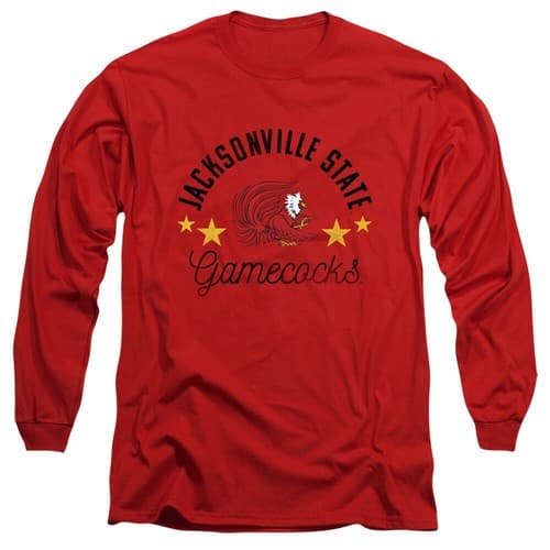 Jacksonville State Uni Adult Long Sleeve T-Shirt Gamecocks, Red, S-3XL — jacksonville-state fan gear