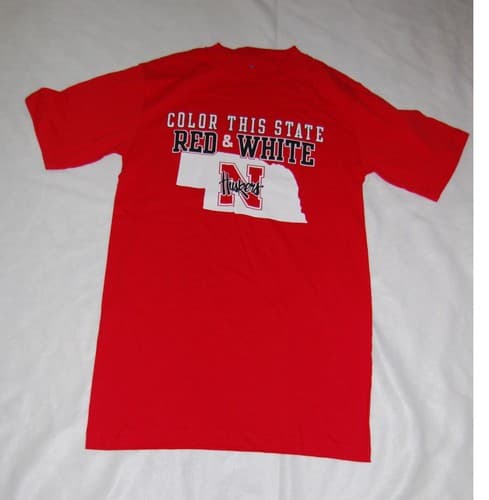 MENS Tee Shirt NEBRASKA CORNHUSKERS Color This State Red and White L 42-44 RED — nebraska fan gear