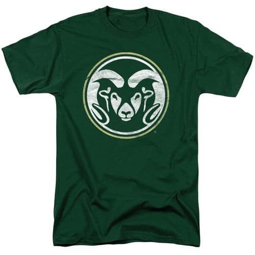 Colorado State University Adult T-Shirt Distressed Primary, Hunter Green, S-3XL — colorado-state fan gear