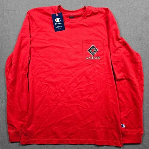 Arkansas State Red Wolves Shirt Size Large Champion Pocket Tee Red A-State — arkansas-state fan gear