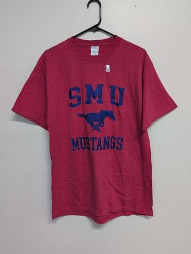Port & Company SMU Mustangs Distressed Retro Logo T Shirt Large Red Heather  — smu fan gear