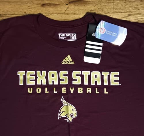 Texas State Bobcats Volleyball t-shirt adidas NEW nwt College Football Maroon — texas-state fan gear