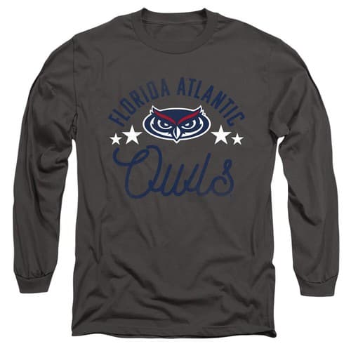 Florida Atlantic Adult Long Sleeve T-Shirt Owls, Charcoal, S-3XL — florida-atlantic fan gear
