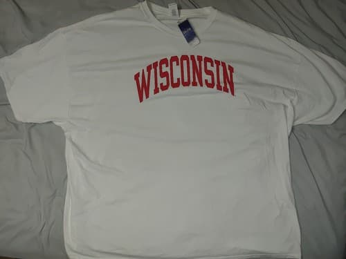 NEW NWT Size 5XL 5X Mens Wisconsin Badgers College Product White Red Tee T Shirt — wisconsin fan gear