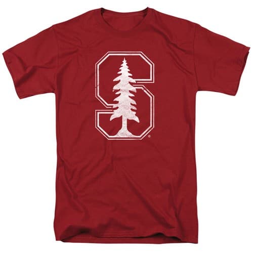 Stanford University Adult T-Shirt Distressed Primary Logo, Cardinal, S-3XL — stanford fan gear