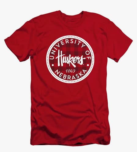 University of Nebraska Huskers Adult Medium T-Shirt Plaid, Red, Short Sleeve  — nebraska fan gear