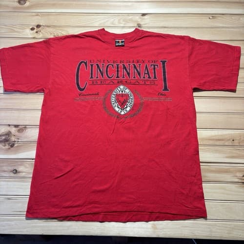 Vintage 90s University of Cincinnati Bearcats College Crest Shirt Size XL Red — cincinnati fan gear