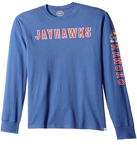 NCAA University of Kansas Jayhawks Football Men's Long Sleeve T-Shirt, Blue, L — kansas fan gear