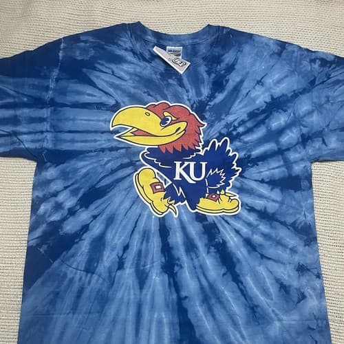 Big Jay UNIVERSITY OF KANSAS JAYHAWKS Large T-Shirt TIE DYE Basketball Football — kansas fan gear