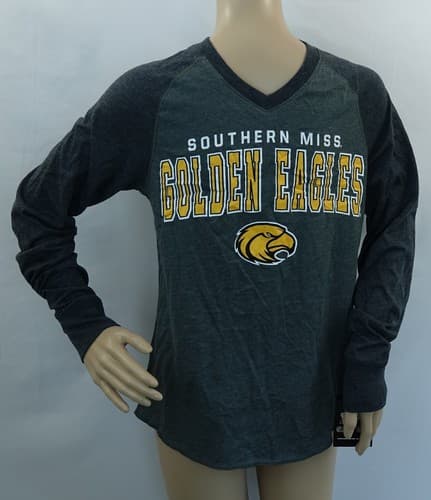 COLOSSEUM gray V neck long sleeve grap.SOUTHERN MISS GOLDEN EAGLES T-shirt,S,M — southern-miss fan gear