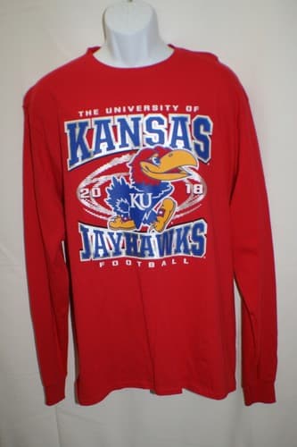 Champion University Kansas Jayhawks 2018 Football Mens LS Shirt Red Size L NEW — kansas fan gear