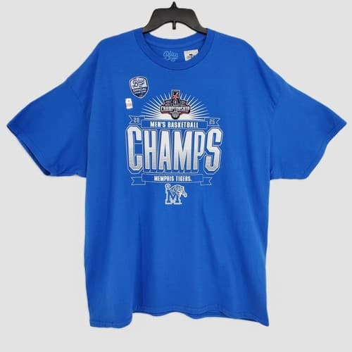 Blue 84 Mens XXL Memphis Tigers 2025 AAC Basketball Champs T-Shirt Royal Blue — memphis fan gear