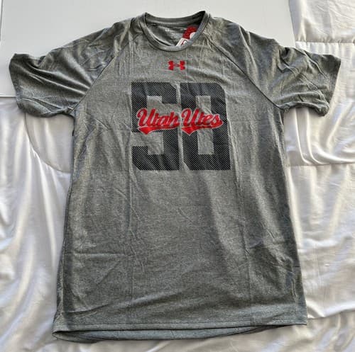 UNDER ARMOUR Utah Utes Gray/Red Men's Shirt Heat Gear Size Medium - NWT — utah fan gear