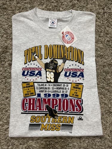 NWT Vintage 1999 Champions NCAA University Southern Miss Golden Eagles Large Tee — southern-miss fan gear